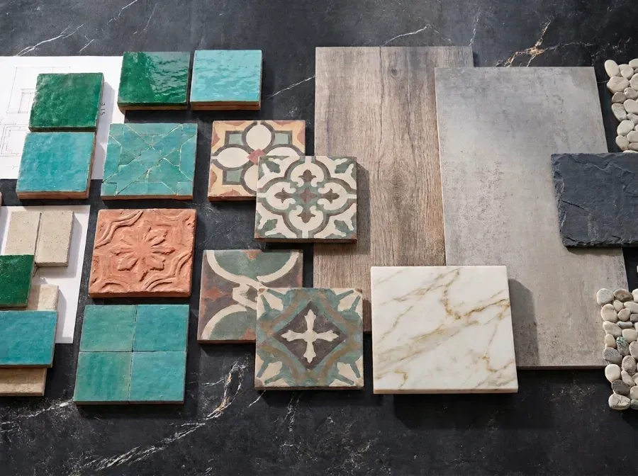 Tile and stone as the subject: stacked stone and tile samples